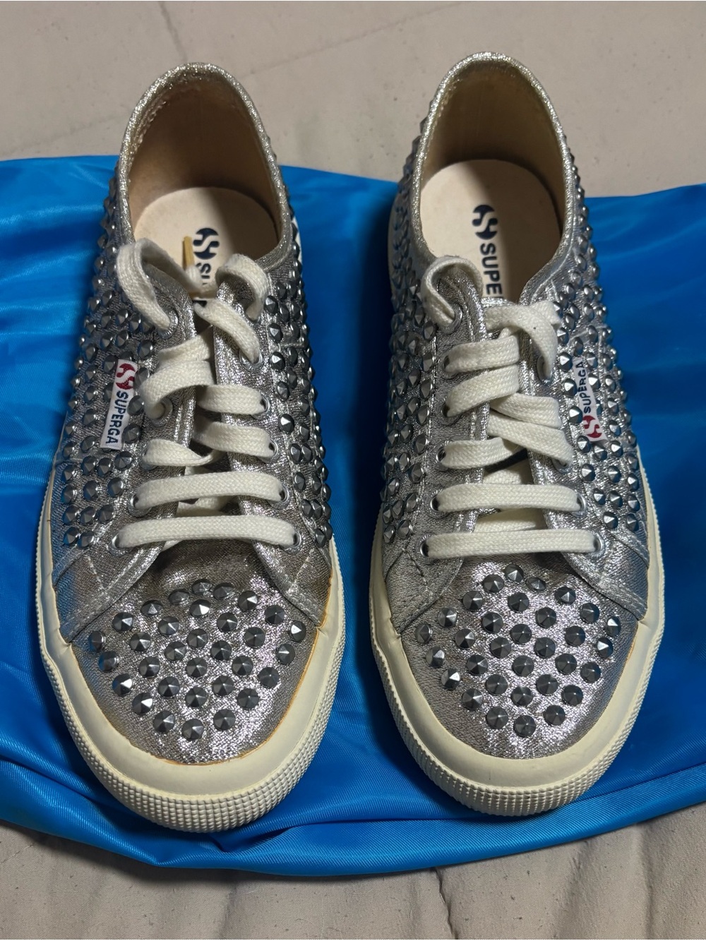 Superga Silver Metallic Crystal-Embellished Sneakers